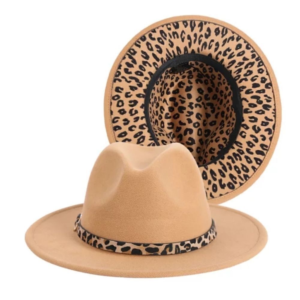 Caramel Fedora Hat with Animal Print base